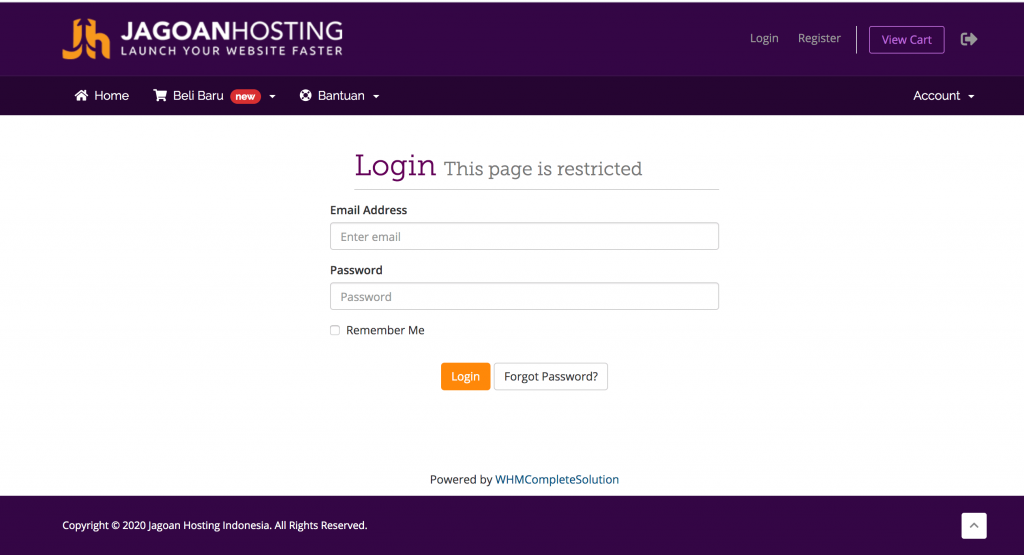 Login Member Area Jagoan Hosting