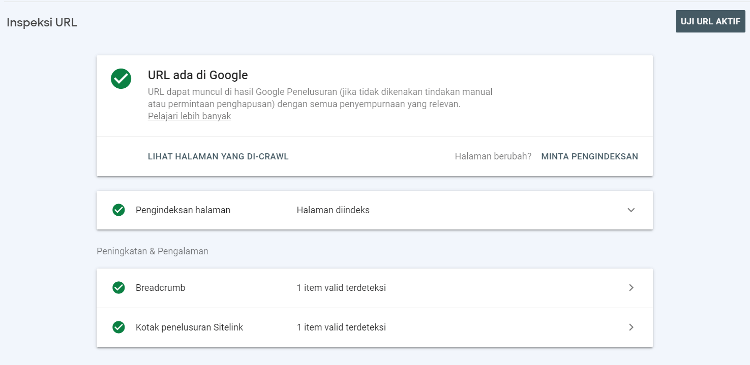 request indexing di GSC