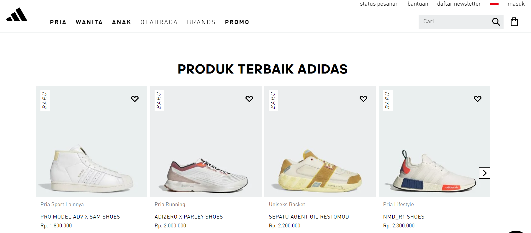 contoh website toko online adidas