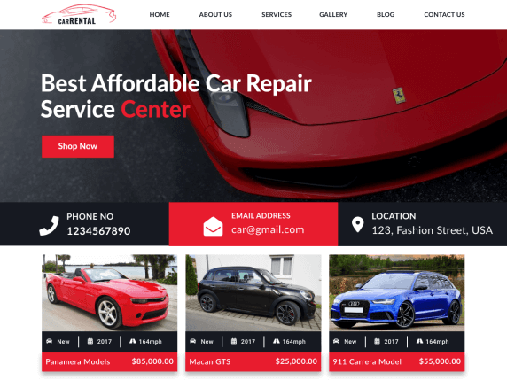 car rental website template