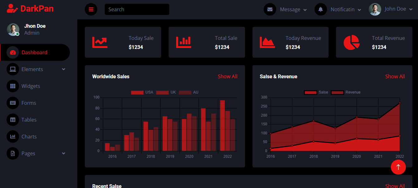 template website admin dashboard