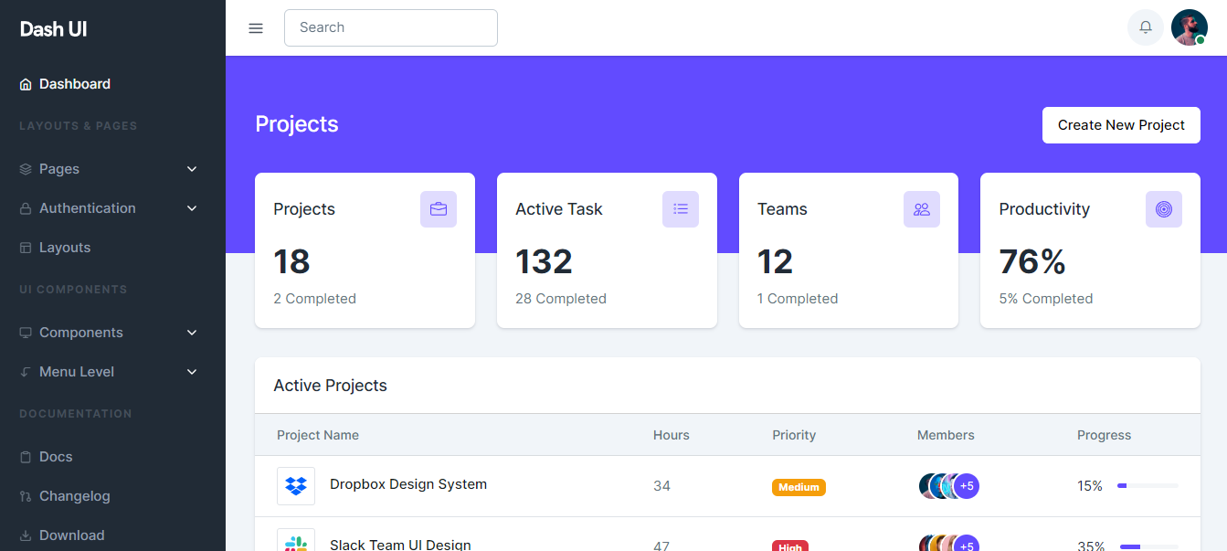 template website admin dashboard