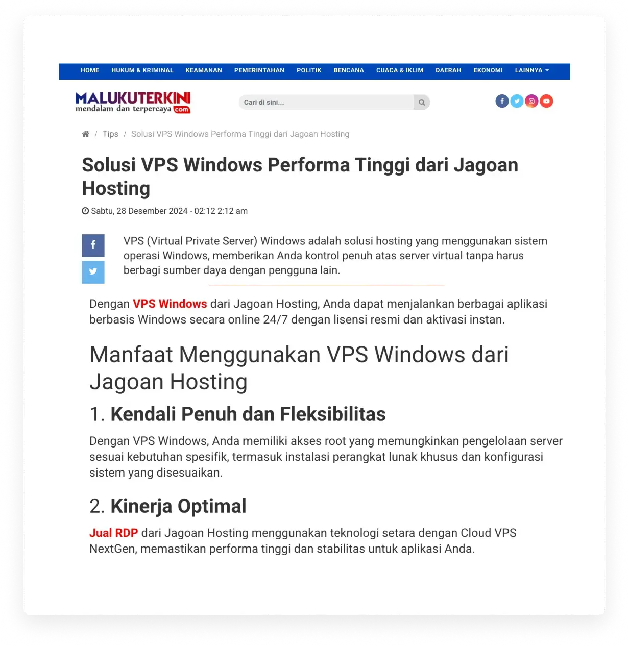 Maluku terkini pilar vps windows