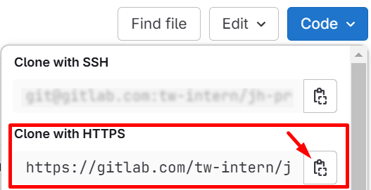 Copy URL clone https GitLab