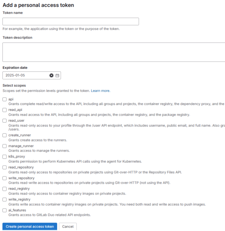 form membuat Personal Access Token (PAT) GitLab