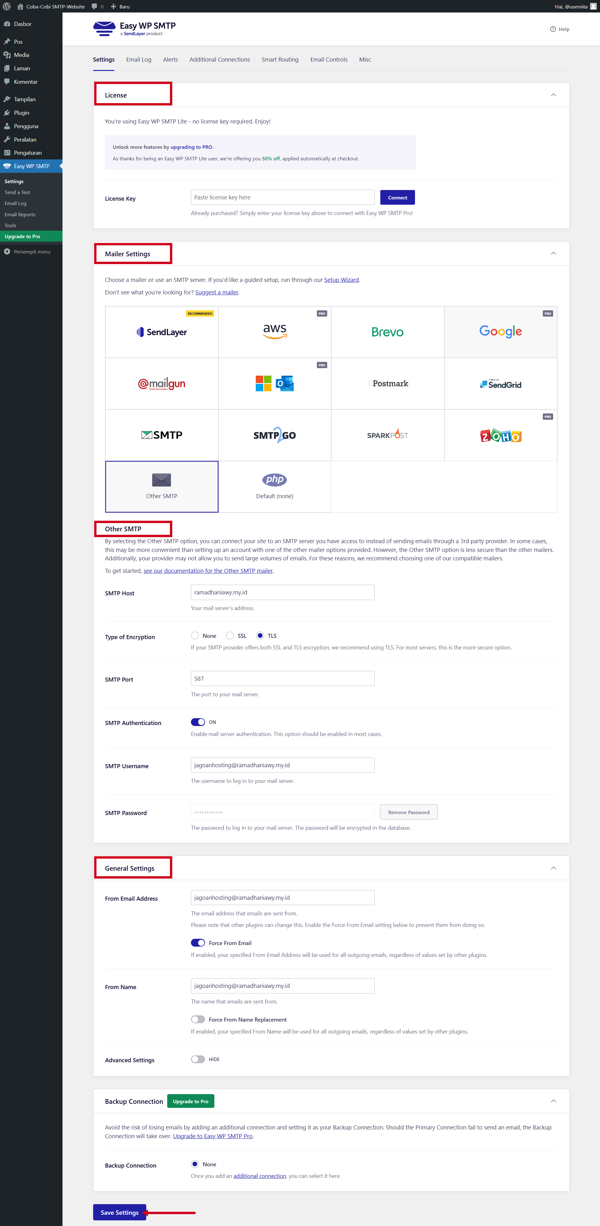 Setting Easy WP SMTP