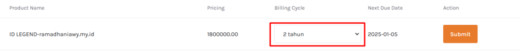 Member Area Ubah Billing Cycle