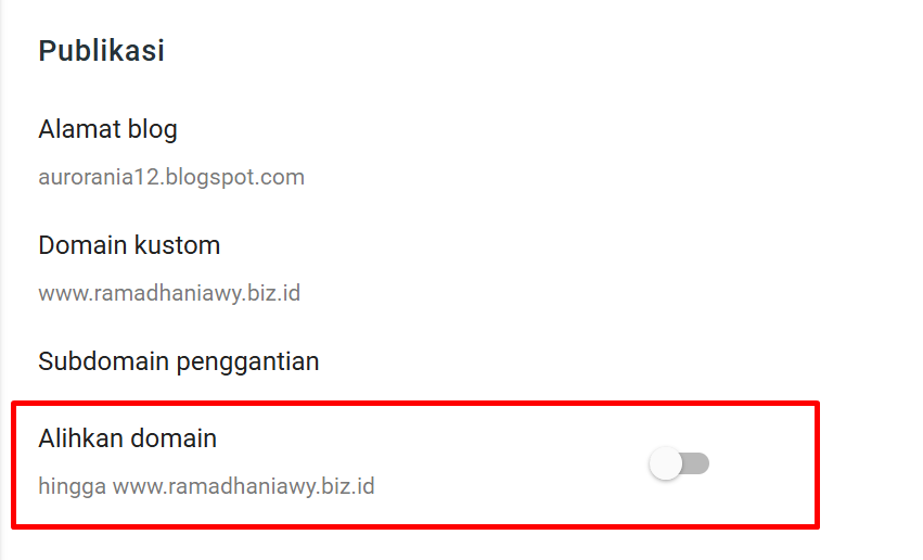 Centang Alihkan Domain