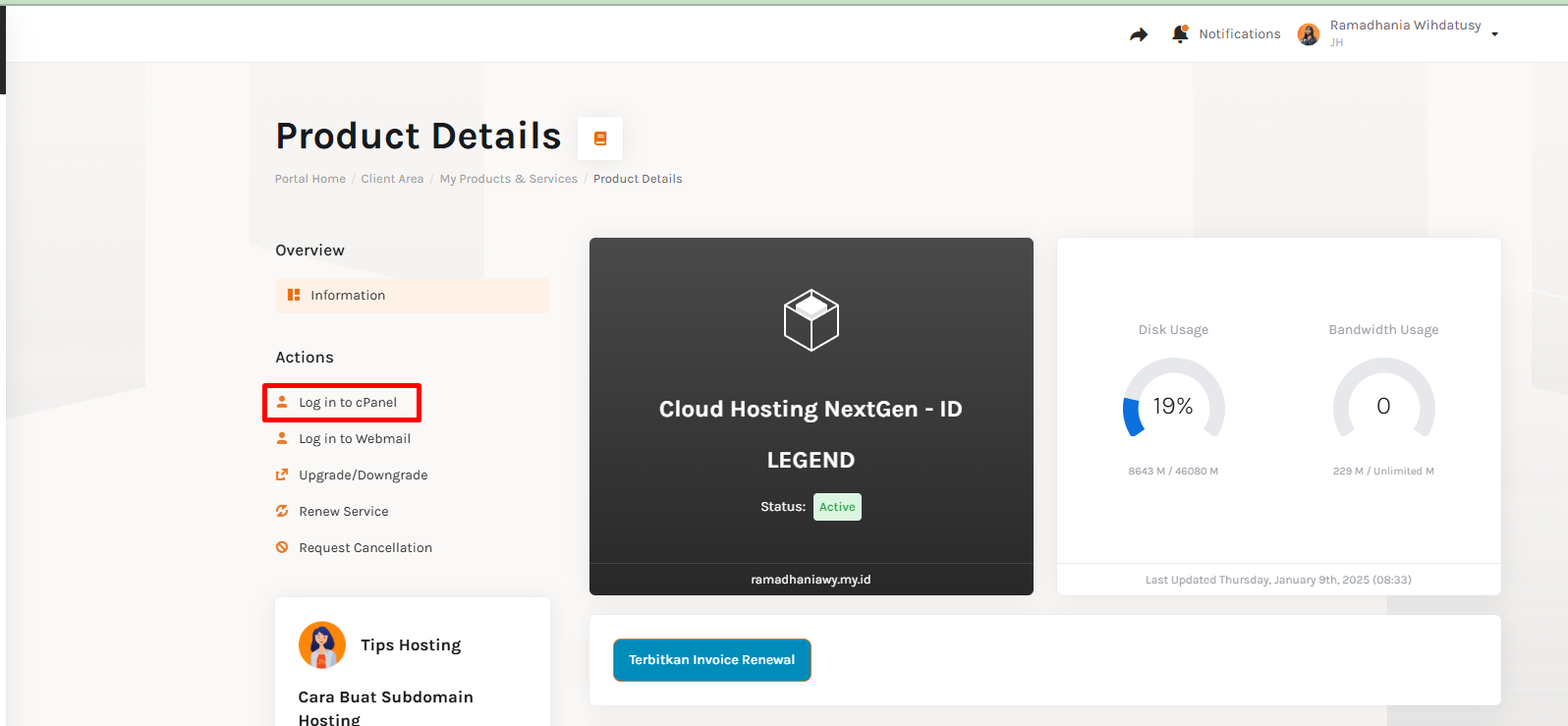 letak login cpanel