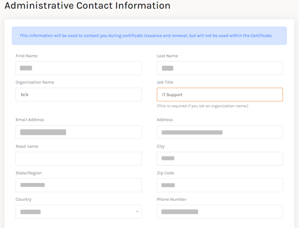 administrative contact form