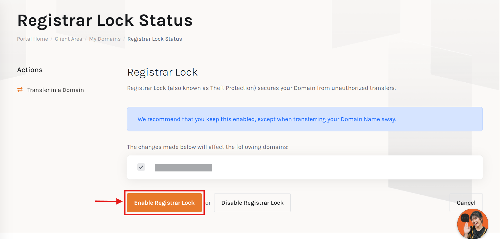 Tombol Registrar Lock Enabled