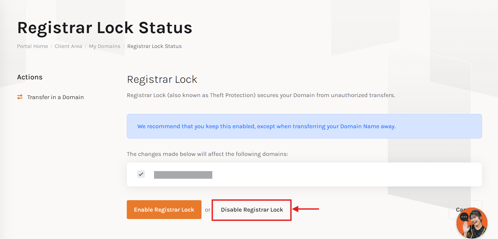 Tombol Registrar Lock Disabled