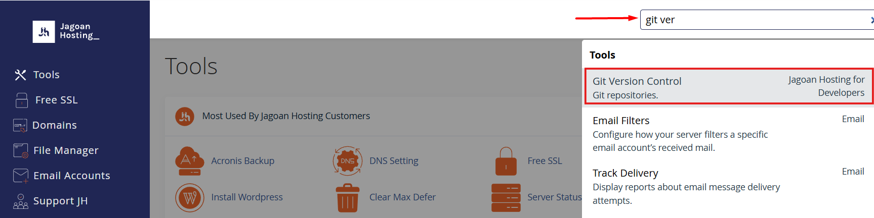 masuk menu Git Version Control di cPanel hosting