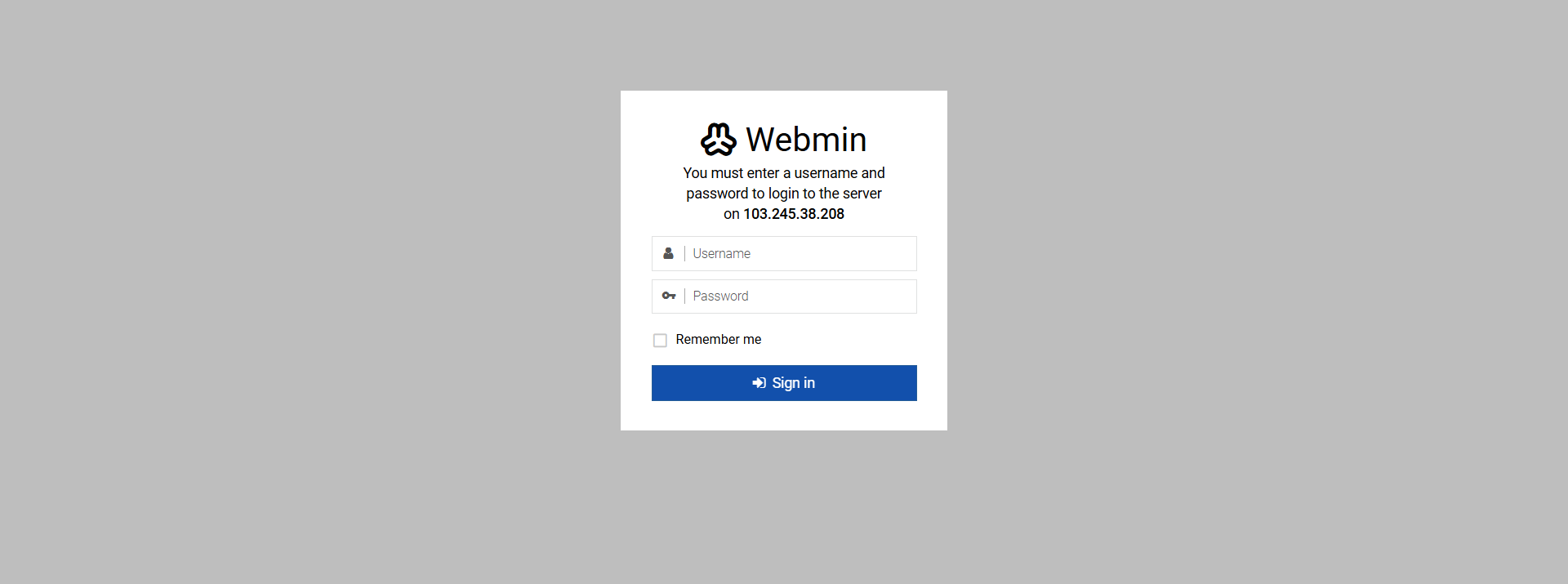 Halaman Login Webmin