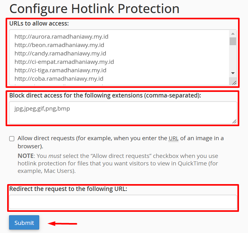 Konfigurasi Hotlink Protection