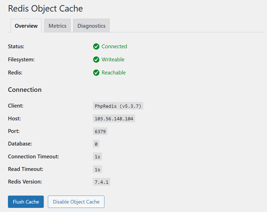 Redis Object Cache