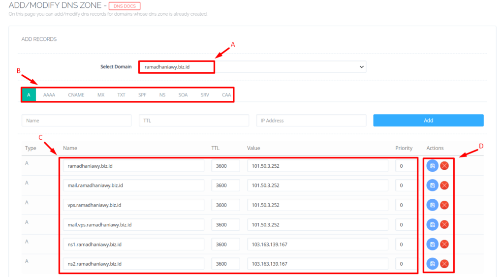 mengedit dns record cyberpanel