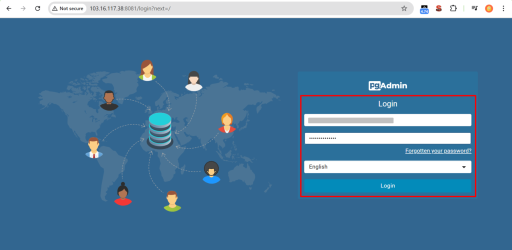 Tampilan halaman Login pgAdmin