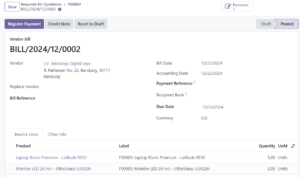 membuat vendor bill di Odoo