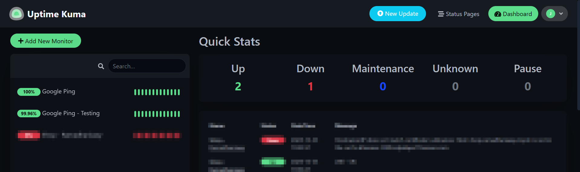 dashboard uptime kuma