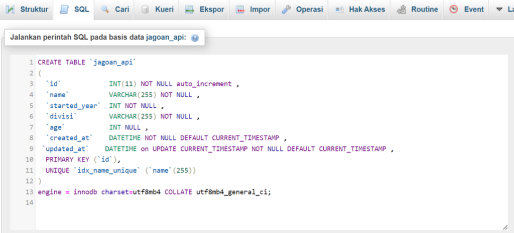 Membuat REST API dengan Node.js Create Table MySQL