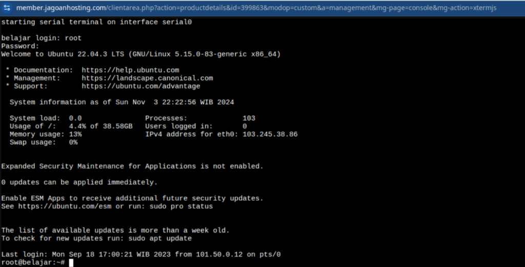 Login SSH via terminal