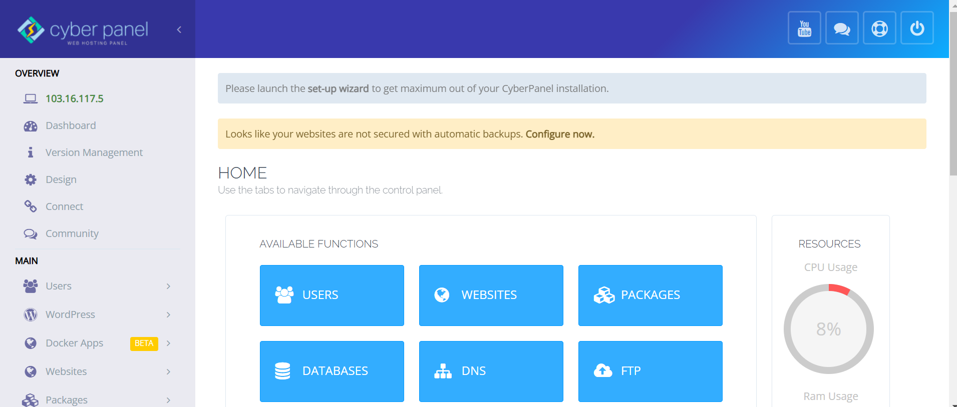 Dashboard Cyberpanel