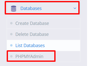 Menu PhpMyAdmin