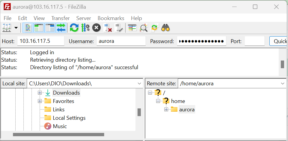 connect ke filezilla