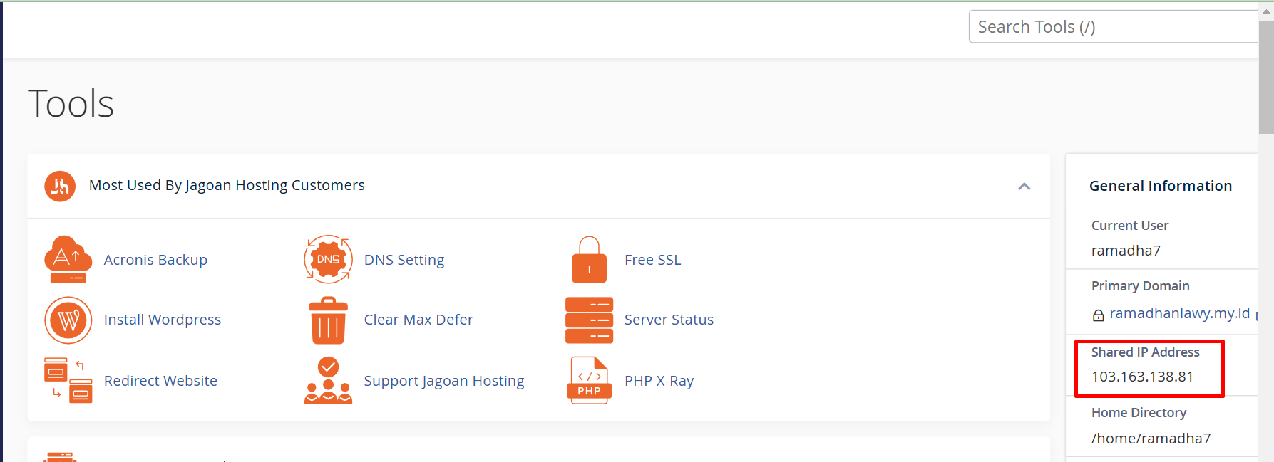 Ip pada Cpanel 