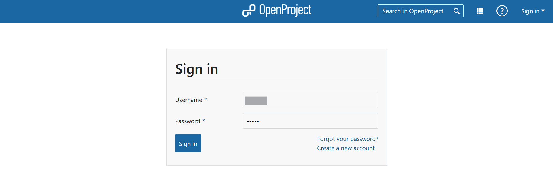 Halaman Login OpenProject