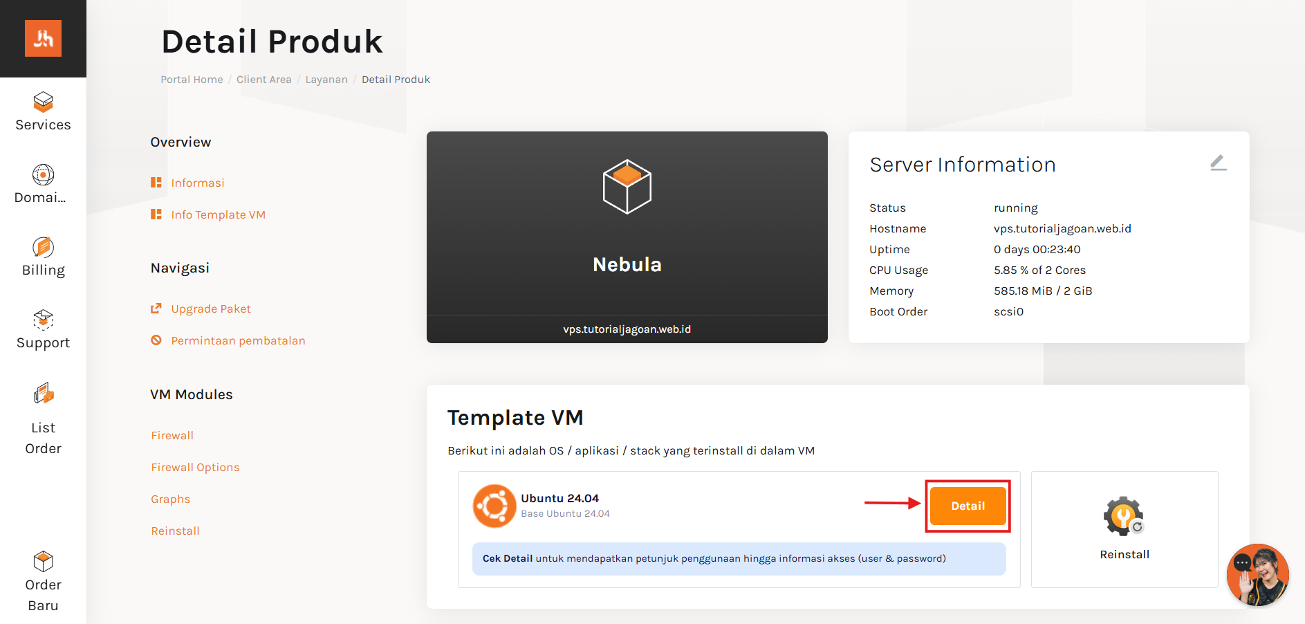 Dashboard Layanan Hosting VPS