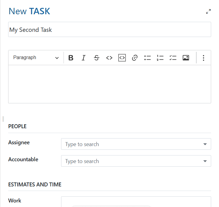 Form Task Work Package di OpenProject