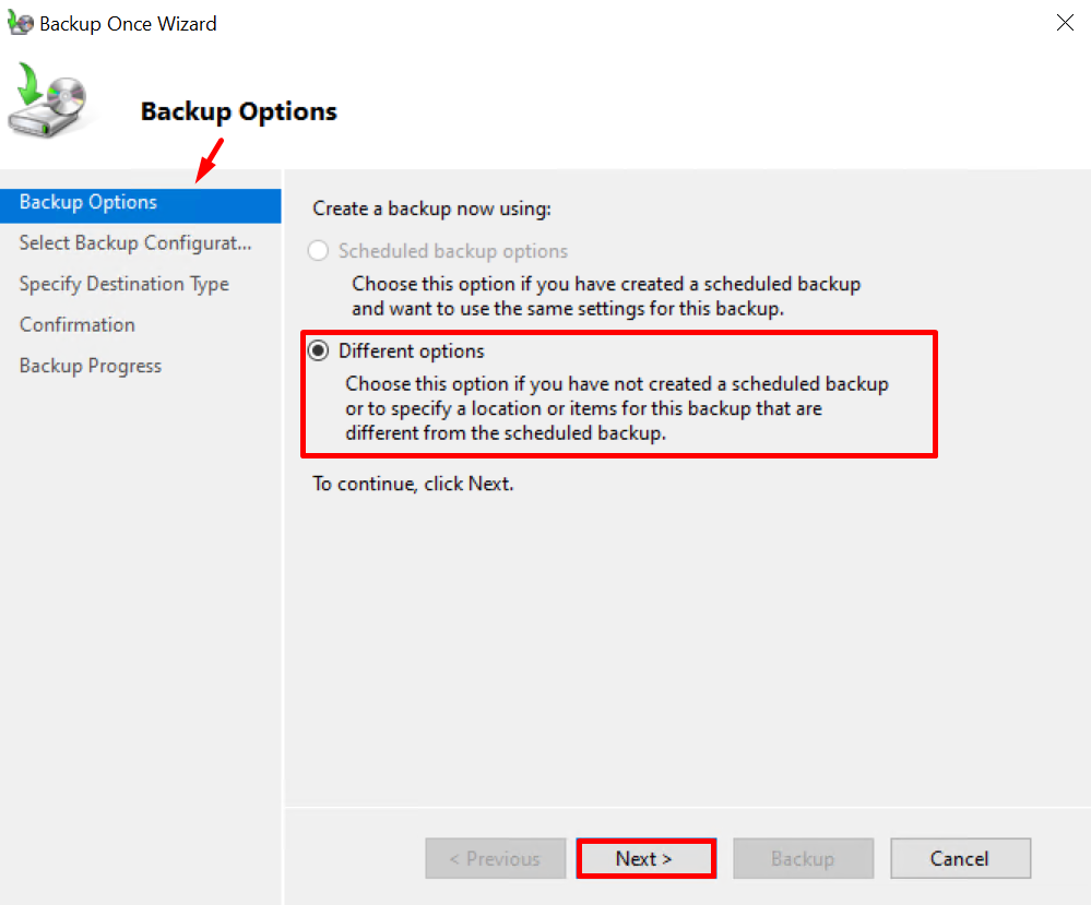 Bagian Backup Options