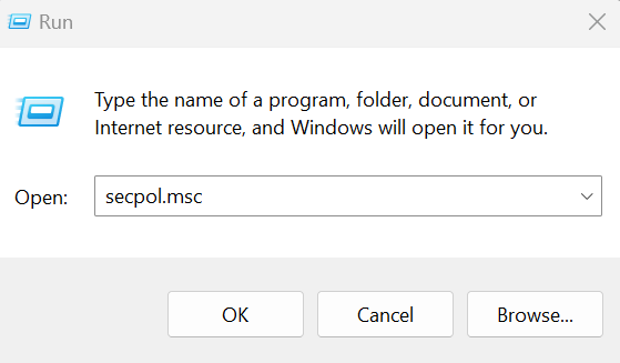Ketik secpol.msc lalu Enter