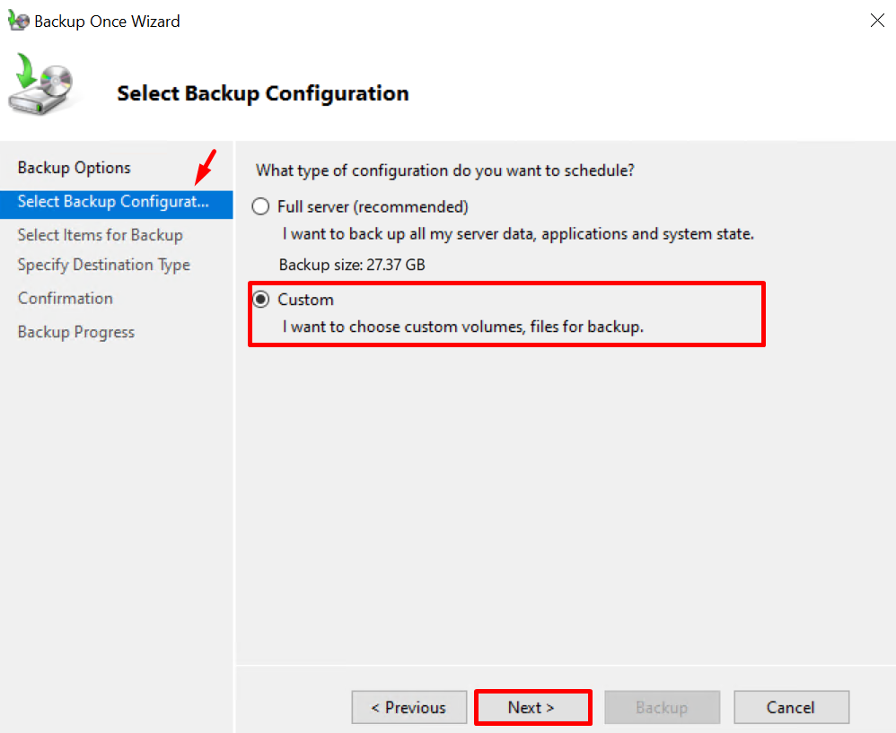 Bagain Select Backup Configuration