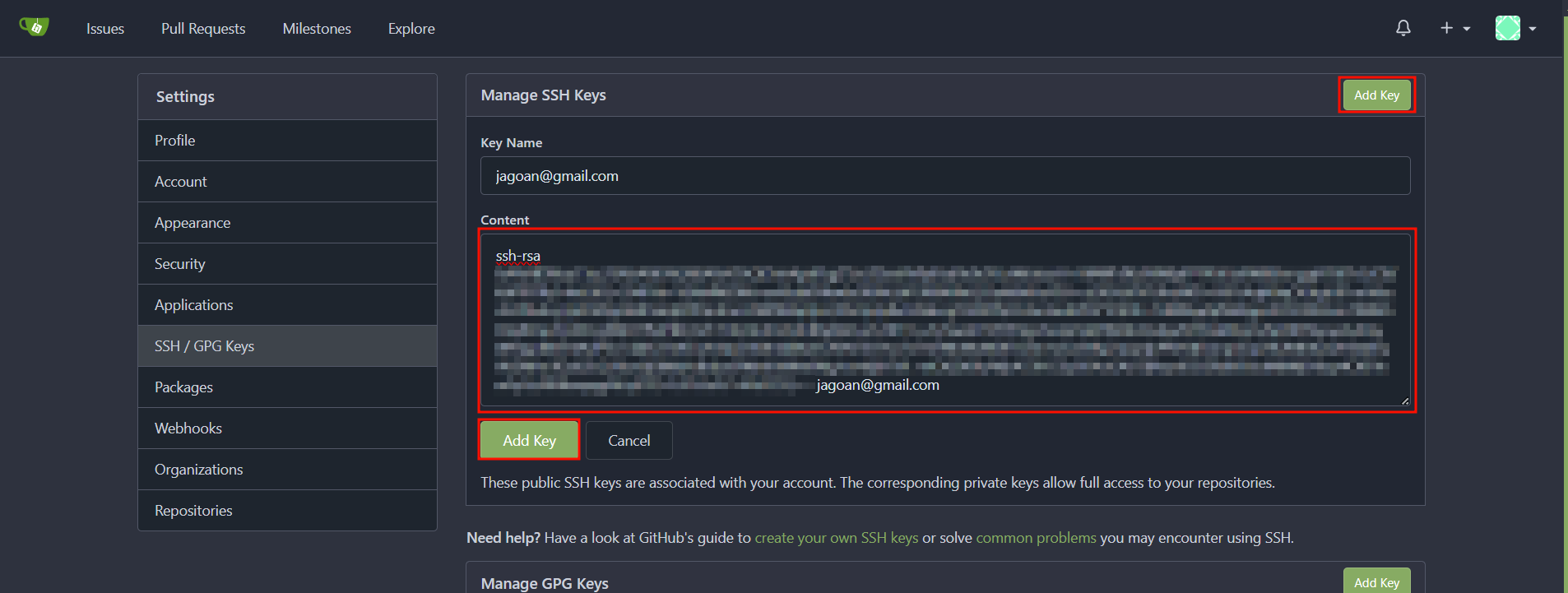 SSH KEYS gitea