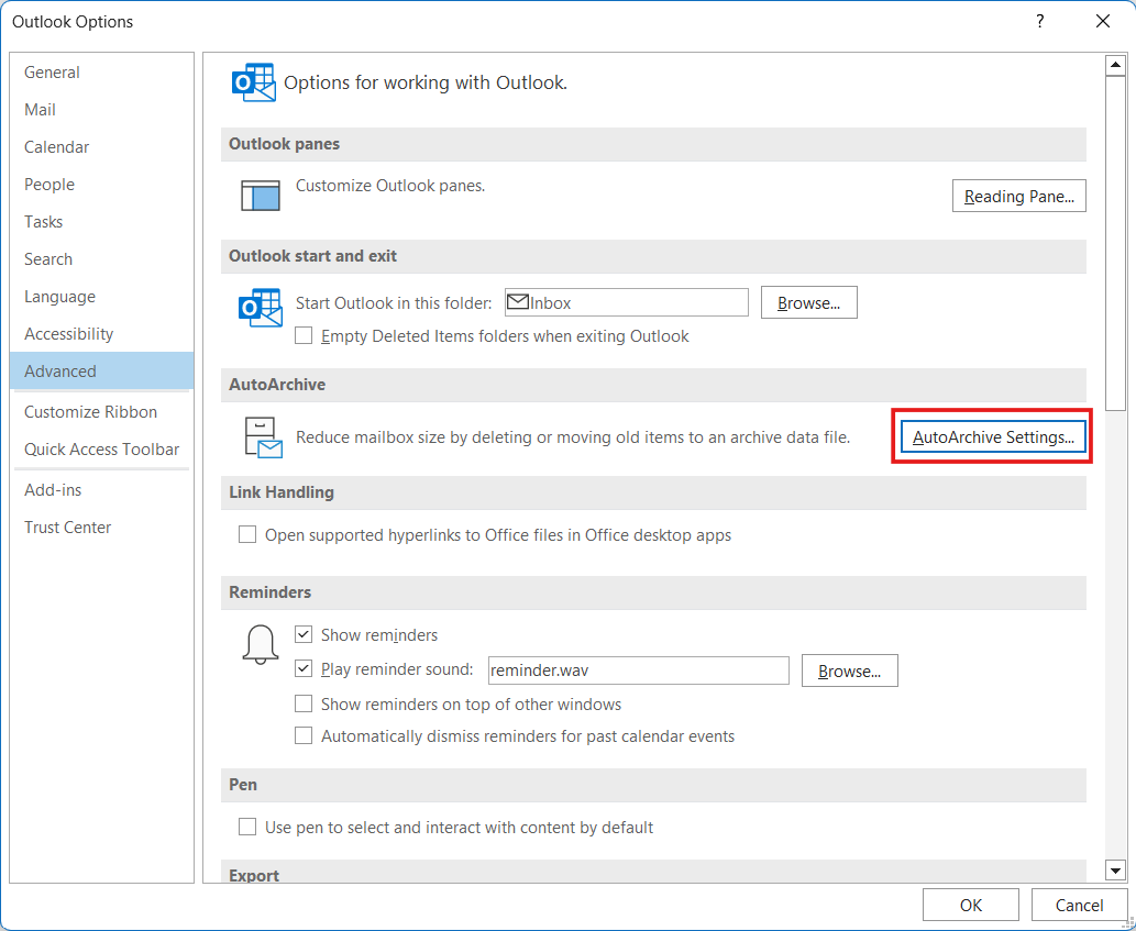 Setting Auto Backup di Outlook