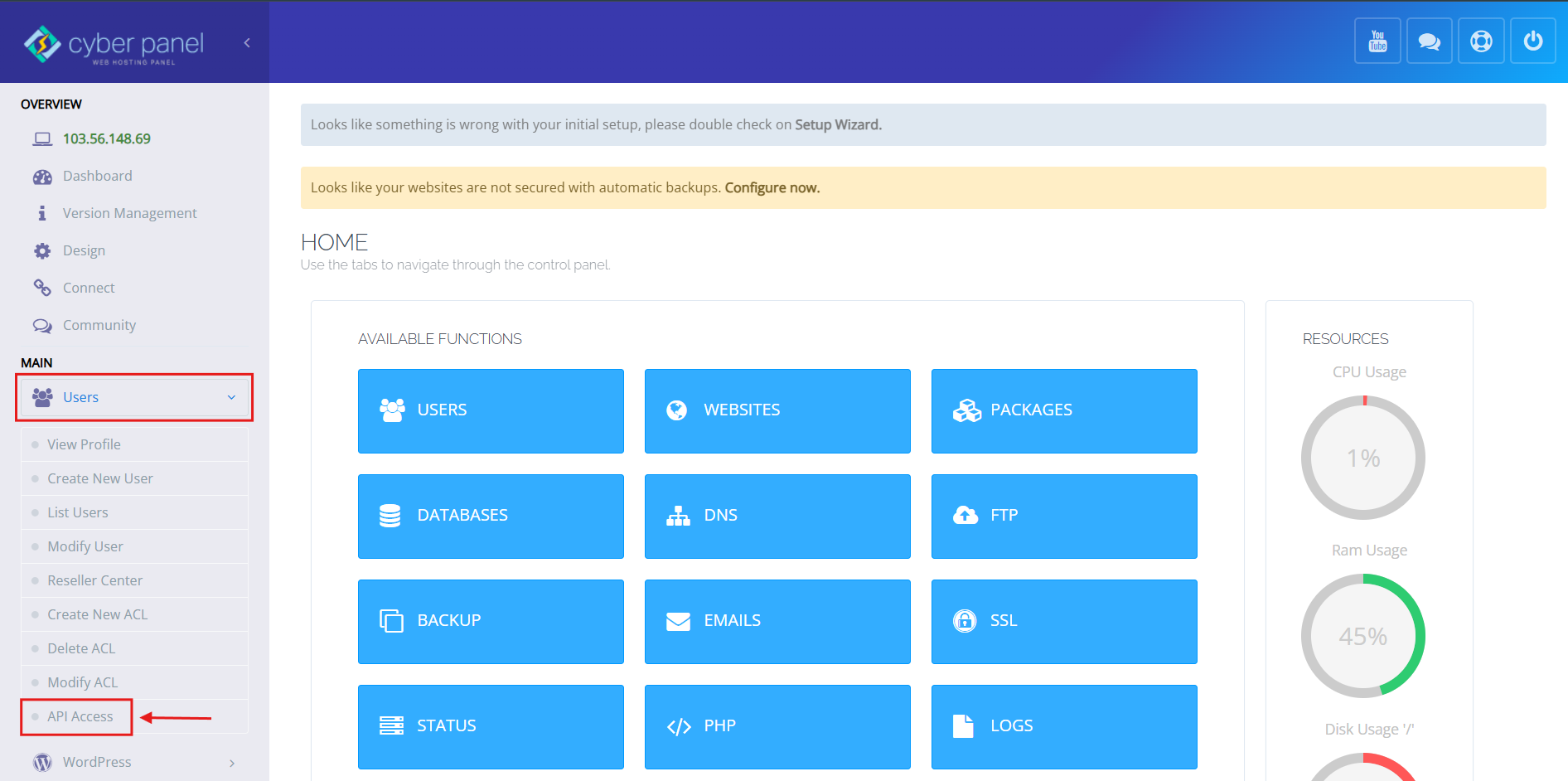 Menu Users di Cyberpanel