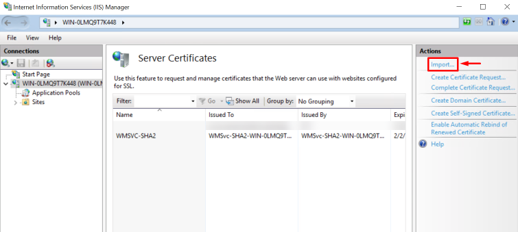 Menu Import di IIS