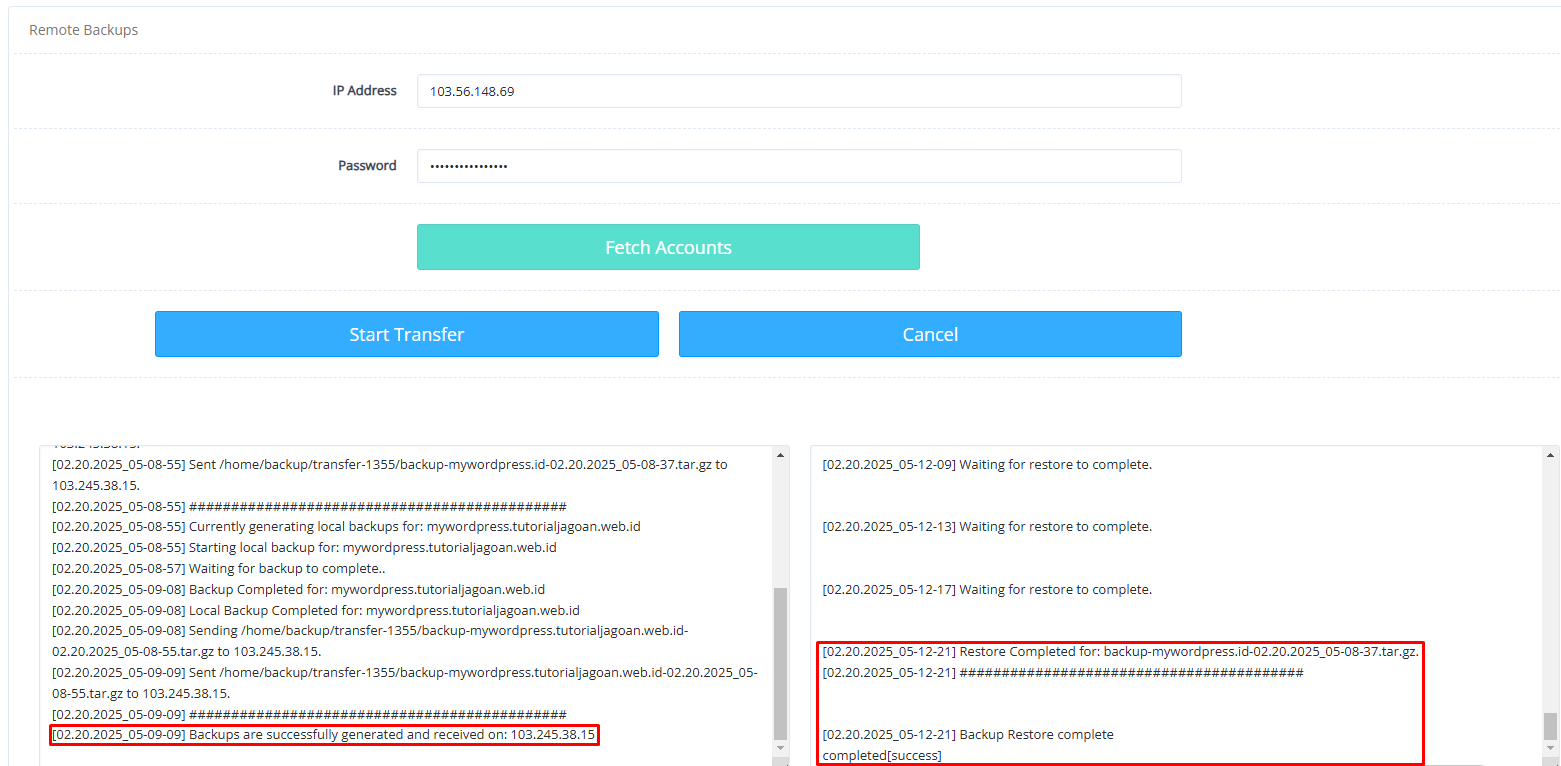 Migrasi Cyberpanel sukses